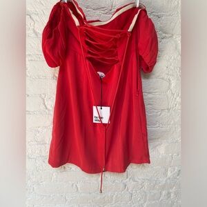 Red off the shoulder mini dress with tie back new with tags